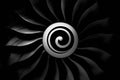 Modern turbofan engine. close up of turbojet of aircraft on black background. blades of the turbofan engine of the