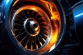 Modern turbofan engine. close up of turbojet of aircraft. Blades of the turbofan engine of the aircraft