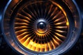 Modern turbofan engine. close up of turbojet of aircraft. Blades of the turbofan engine of the aircraft