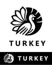 Modern turkey logo design featuring a stylized bird with elegant feathers in black and white Royalty Free Stock Photo