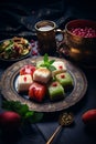 Modern turkish sweets with fruit decoration banner