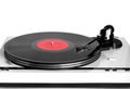 Modern turntable in silver case front view isolated Royalty Free Stock Photo