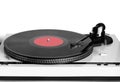 Modern turntable in silver case front view Royalty Free Stock Photo