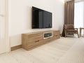 Modern TV unit in a scandinavian bedroom Royalty Free Stock Photo