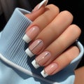 Sleek and chic: modern french manicure with delicate charm detail
