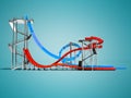 Modern two blue and red water slides for an aquapark on the side