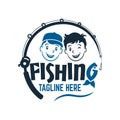 Modern two fisherman friend boys logo. Vector illustration