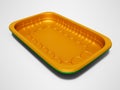 Modern two kitchen plastic trays of different colors 3d render on gray background with shadow