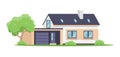 Modern two storey countryside house with garage and attic isometric vector illustration Royalty Free Stock Photo