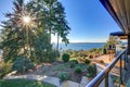 Modern two story panorama house with wraparound deck Royalty Free Stock Photo