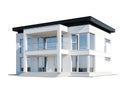 Modern TwoStory House Rendering with Large Windows Royalty Free Stock Photo
