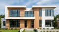 Modern twostory house with wood and white exterior Royalty Free Stock Photo