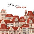 Modern typography Prague town houses red roofs panorama