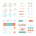 Modern UI flat design vector kit in trendy color with simple mobile phone, buttons, forms, windows and other interface