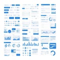 Modern ui web element collection featuring blue buttons charts graphs and data visualization components for interface design Royalty Free Stock Photo