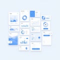 Modern ui web element display with data visualization charts and app mockups on a light gray background Royalty Free Stock Photo