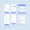 Modern ui web elements collection showcasing app screens with input fields buttons and selectable lists for digital design Royalty Free Stock Photo