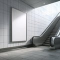 Modern Underground Escalator in a Brightly Lit Subway Station Featuring a Blank Advertising Space for Potential Campaigns Royalty Free Stock Photo