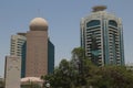 Modern unusual looking buildings alongside the Dubai Creek, Dubai, UAE.