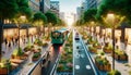 of a modern urban boulevard transformed into a sustainable urban garden