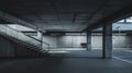 Modern Urban Concrete Parking Garage Interior with Staircase and Shadows Royalty Free Stock Photo