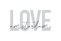 Modern, urban, simple graphic design of a saying `Love Amsterdam` in grey colors.