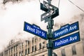 Modern urban street sign and vapor steam in New York City Royalty Free Stock Photo