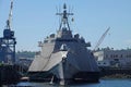 Modern US Navy Stealthy Littoral Combat Ship in Port During the Day