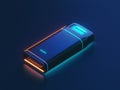 a modern usb device with blue and orange glowing edges on a dark surface symbolizing technology and digital advancement Royalty Free Stock Photo