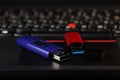 Modern usb flash drives on laptop, closeup Royalty Free Stock Photo