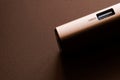 Modern usb 3.0 type-a connector on the body of a portable gadget - hub. Brown background. Selective focus. Copy space. Macro Royalty Free Stock Photo