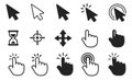 Modern user interface cursor icon set featuring various arrow, hand, hourglass, target, and move symbols for web design Royalty Free Stock Photo
