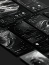 Modern User Interface Design Featuring Black and White Screens Showcasing Various App Functionalities and Data Royalty Free Stock Photo