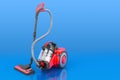 Modern vacuum cleaner on blue background, 3D rendering