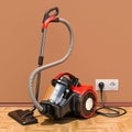 Modern vacuum cleaner in interior, 3D