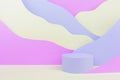 Modern vapor wave style stage mockup with round podium, pastel color mountain landscape - lilac, purple, white color. Template.