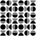 Modern vector abstract seamless geometric pattern with semicircles, circles and lines in retro scandinavian style