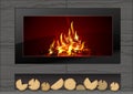 Modern fireplace with fire
