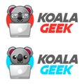Modern vector flat design simple minimalist logo template of koala geek nerd smart mascot character vector collection for brand,