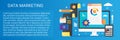 Modern vector flat gradient Data marketing concept template banner with icons and text.