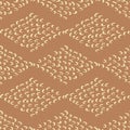 Modern vector horizontal diamond shape Argyle seamless pattern background. Naive doodle waves rhombuses earthy brown