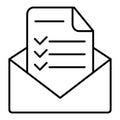 Modern vector icon of confirmation letter, approved document and e-mail checklist. Flat line icon symbol. Flat design