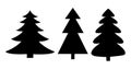 Modern Vector Illustration For Cards, Home Decor And Print Design. Black Christmas Tree Silhouette Isolated On White Background.