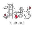 Modern vector outline illustration with Istanbul symbols