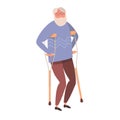Modern vector illustration of old disabled man. An elderly man with walking cane. Isolated on white background. Royalty Free Stock Photo