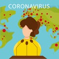 Modern vector illustration of press conference on coronavirus. Breaking news online tv translation covid-19 epidemic