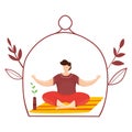 Modern vector illustration of quarantine. Self isolation. Epidemic and pandemic. Meditation and way to yourself. Yoga at Royalty Free Stock Photo