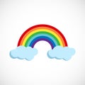 Modern vector illustration of the rainbow and clouds. Flat forecast icon of a cloudy weather. Meteorological symbol.