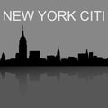 Modern vector landscape, New York skyline. Modern city, houses, skyscrapers. Gray silhouette of buildings on black background. Royalty Free Stock Photo