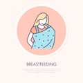 Modern vector line icon of public breastfeeding. Linear illustration of mothers breast milk. Outline nursing cape symbol. Breast